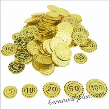Набор пиратских золотых монет разного номинала, 150 шт